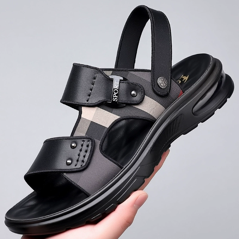 Мужские сандалии 2023, модные мужские пляжные туфли из натуральной кожи с мягкой подошвой, уличная мужская обувь на толстой подошве с воздушной подушкой, универсальные износостойкие дышащие сандалии