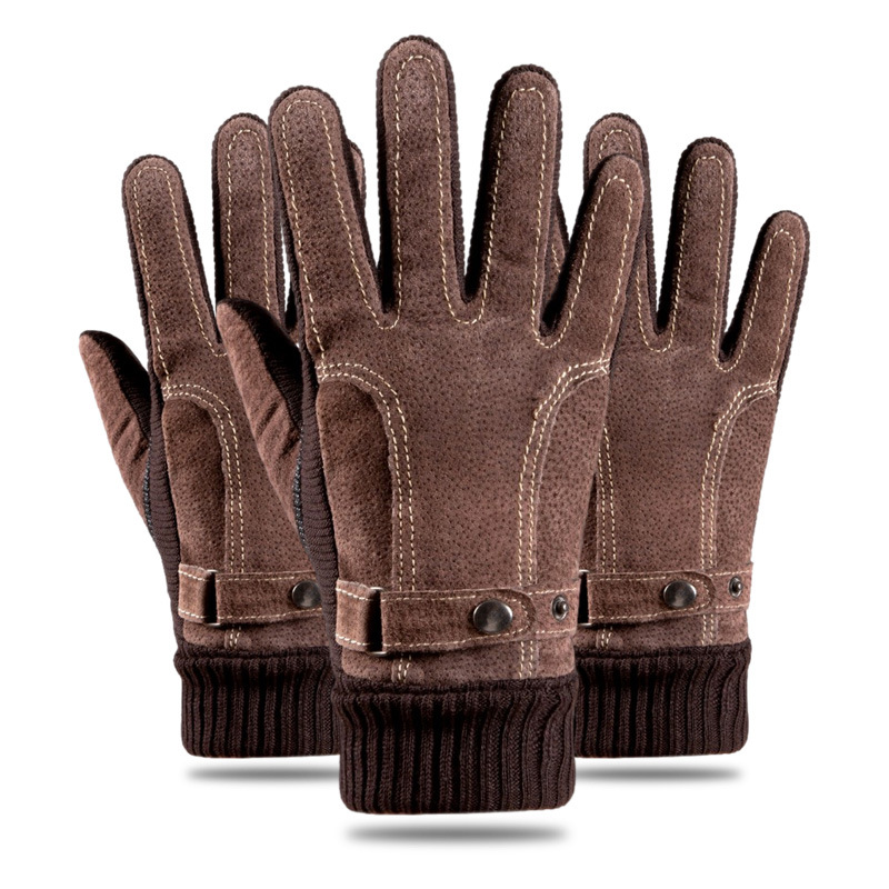 Guantes térmicos para hombres y mujeres de piel de cerdo acanalada engrosada cálido dedo completo guantes de pantalla táctil ciclismo deportes guantes de otoño e invierno