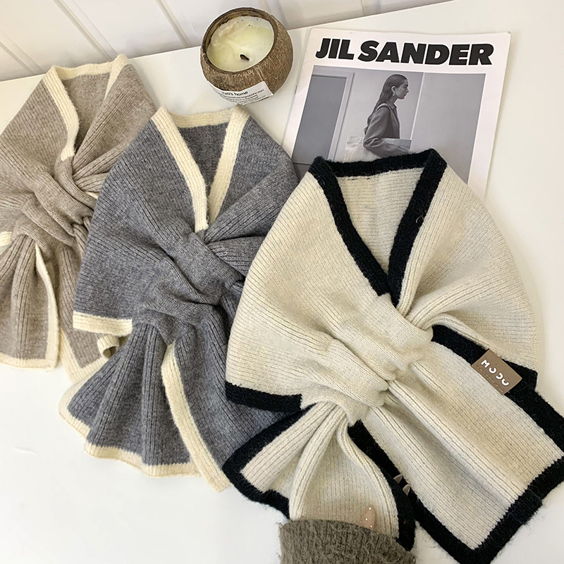 Tejido bufandas de invierno cálido francés doble cara estudiantes bufandas de cuello simple cruzada bufandas perezosas