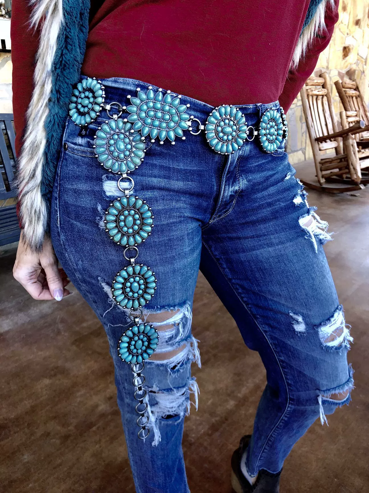 新款个性复古部落腰链手作潮品配绿松石项链腰带修身大人金属