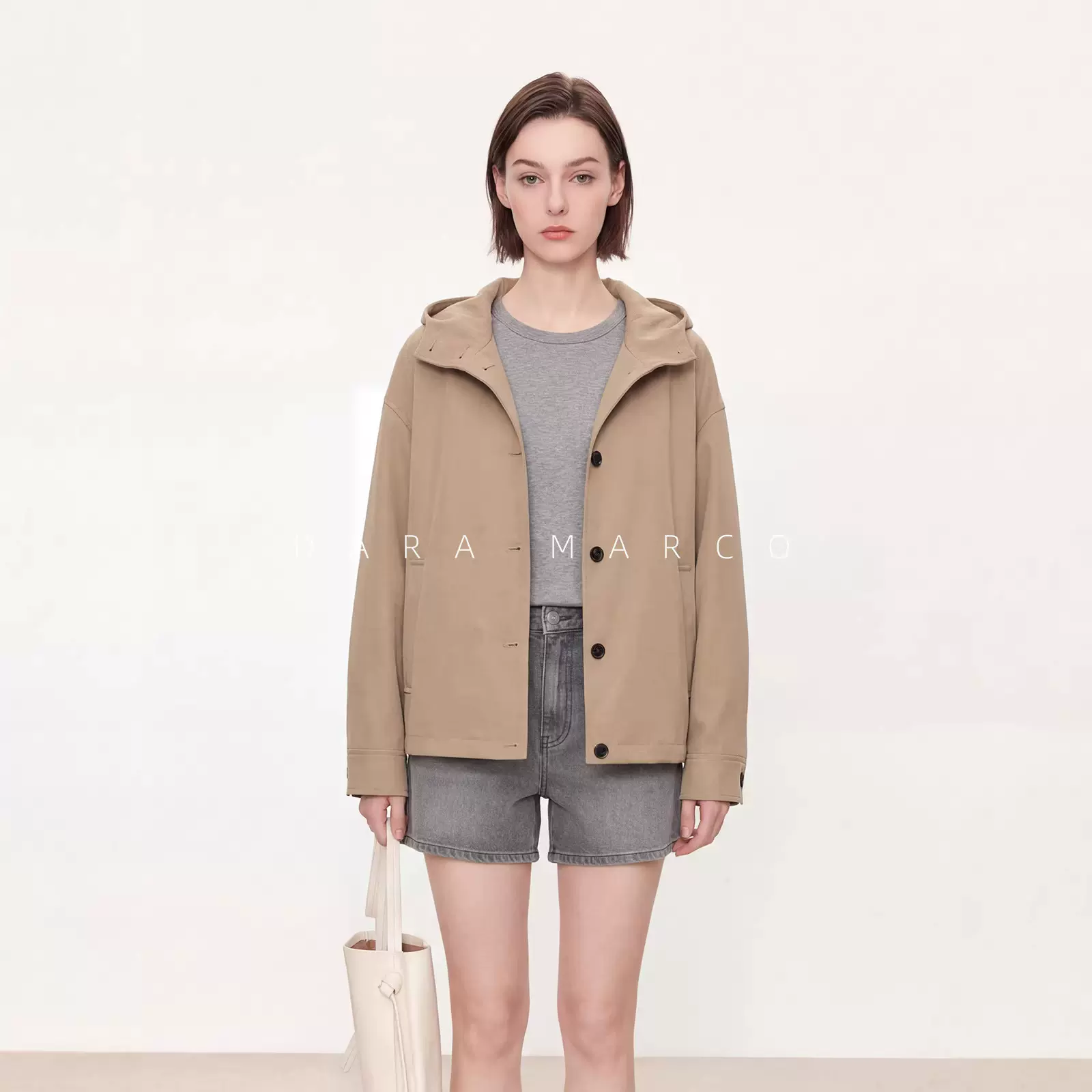 JI简主义 小禾家2026s春季全棉布连帽短款外套女小个子夹克硬壳