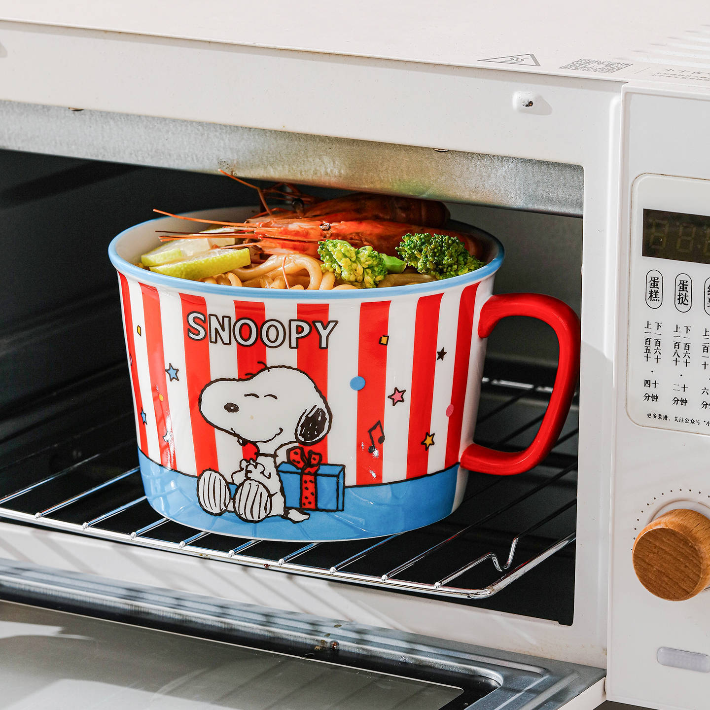 Snoopy co-marcado bol de fideos de cerámica, polvo de caracol, bol de microondas, gran capacidad, manejo de una sola oreja, caricatura para mujeres