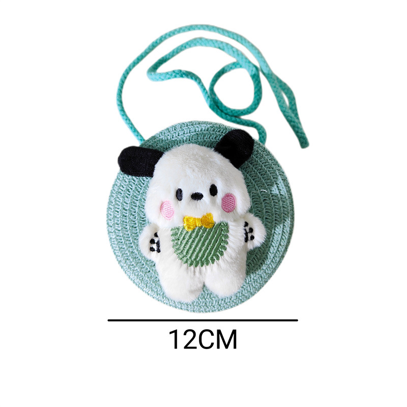 Verano de los niños de paja lindo babero cachorro crossbody pequeño bolso redondo niños y niñas al aire libre ligero dibujos animados tejida BOLSA DE PAJA