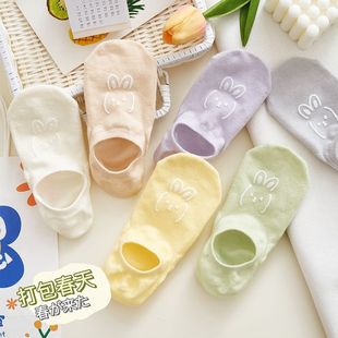 Summer New Candy Color Cartoon Rabbit Solid Color Sweat Absorbing Invisible Socks Thin Women's Boat Socks