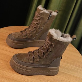 2024 autumn and winter new women's shoes European and American thick-soled fleece-lined Martin boots casual stitching sports cotton boots snow boots