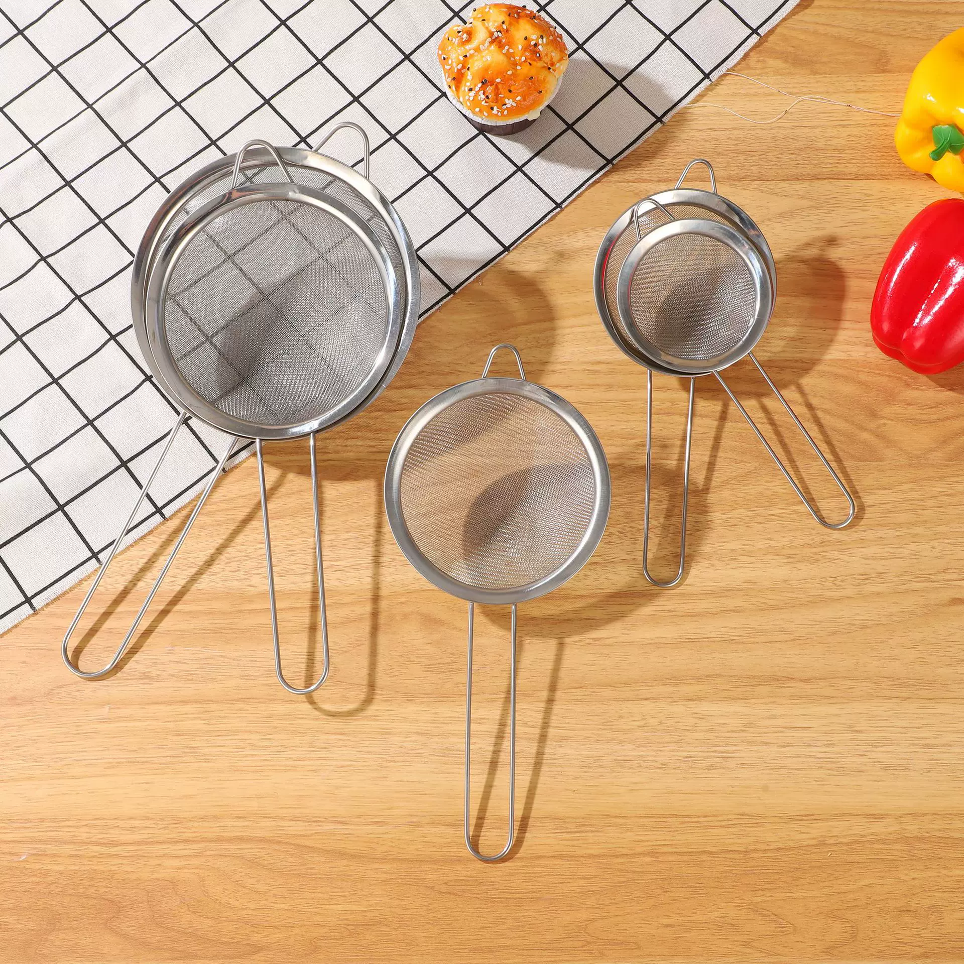 新款不锈钢手持漏勺细网高密度斜纹面粉筛豆浆果汁火锅家用过滤筛