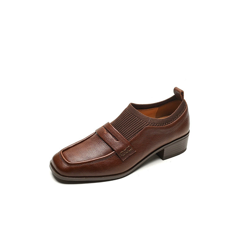 Keep warm retro fleece leather loafers, cowhide
