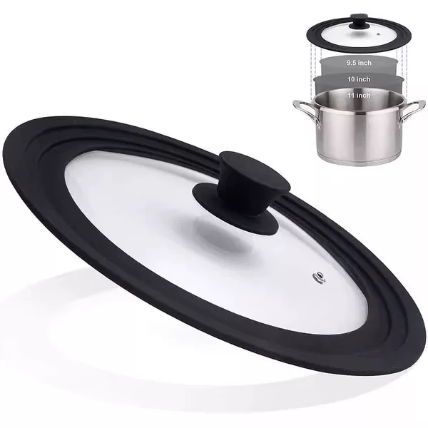 Multifunctional Pot Lid Japanese Smart Lid Tempered Glass Silicone Pot Lid Multi-Size Universal Pot Lid for Home Use
