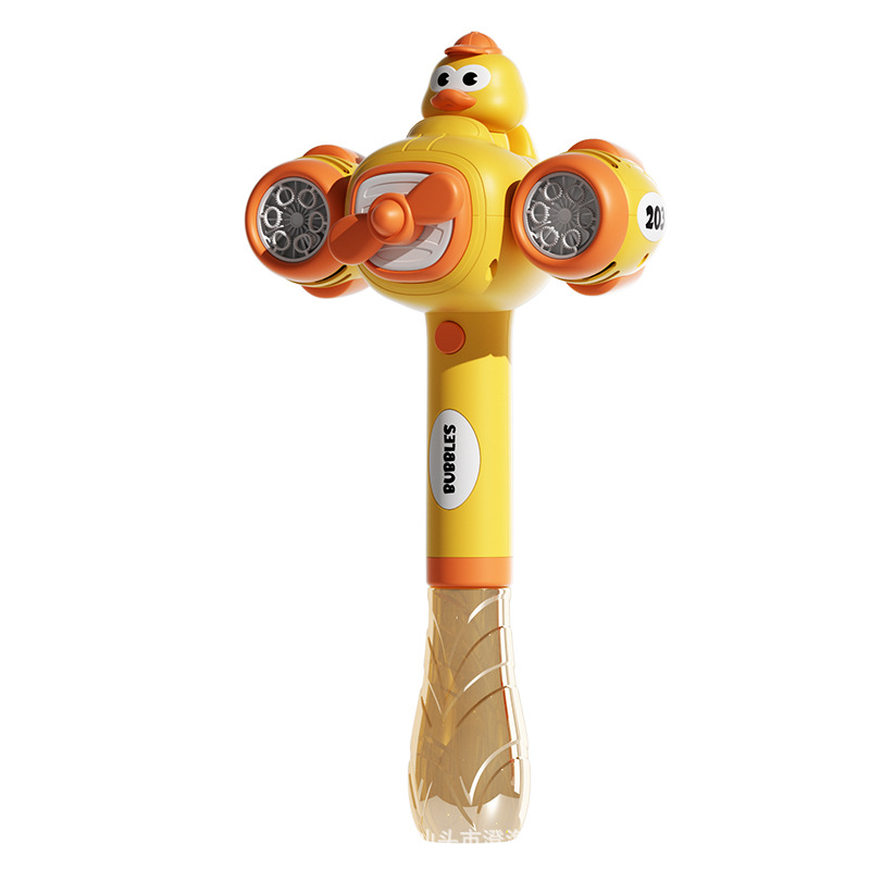 Discutir el sonido de la nueva explosión para niños de mano eléctrica totalmente automática pequeña máquina de burbujas de pato amarillo al aire libre soplar burbujas juguetes
