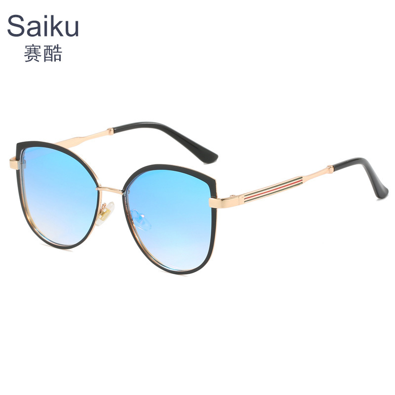 新款女士欧美潮流大框猫眼太阳镜渐变色墨镜跨境金属眼镜Glasses|undefined
