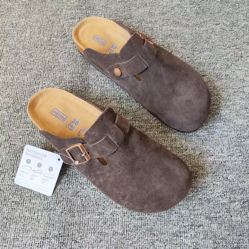 Genuine Leather Closed-Toe Slippers, Birkenstock Slippers, Retro Cork Closed-Toe Slippers, Women's Outdoor Slippers, Unisex Slip-On Slippers
