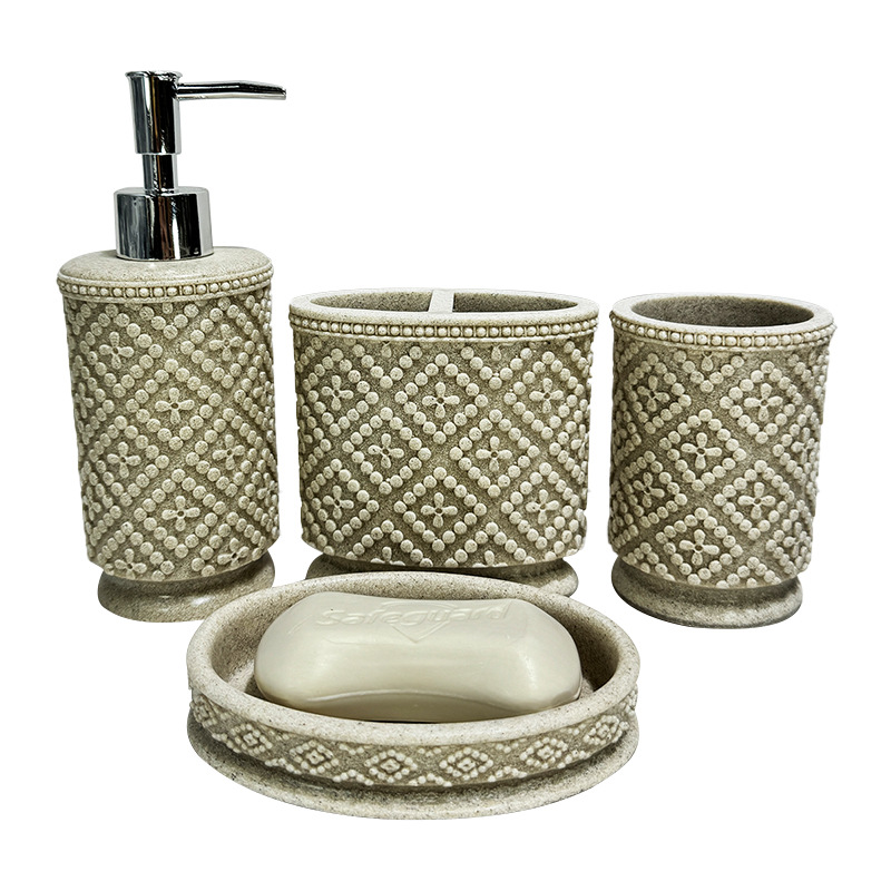 Diseño de piedra de arena imitación de resina set de enjuague de baño enjuague de baño de hotel decoración de piedra de arena set de cuatro piezas transfronterizo