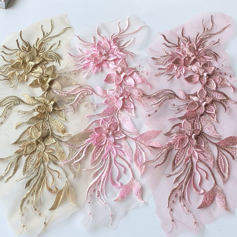 批发长条立体花朵刺绣布贴钉珠蕾丝补丁舞蹈衣服裙装饰辅料DIY