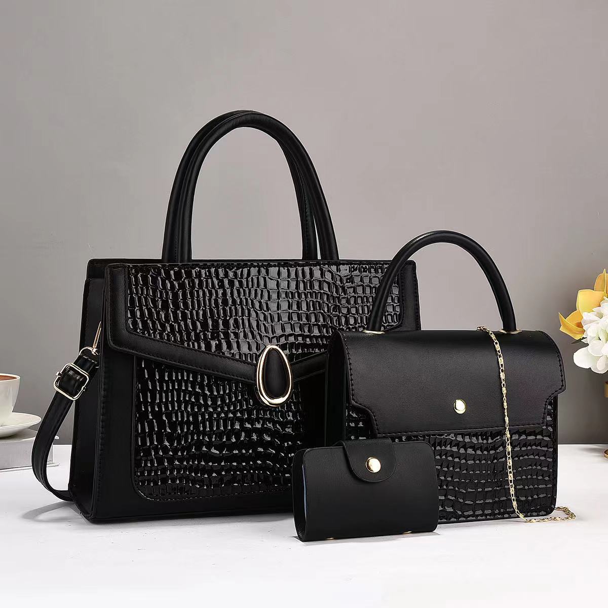 Women's Gender Vintage Style, Classic Style Style Square Shape Women's Pu Leather Color Block Vintage Style Classic Style Square Zipper Buckle Bag Sets Handbag