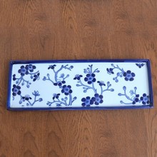 青花瓷盘子摆件长方形茶盘新中式陶瓷客厅玄关收纳盘装饰品摆件