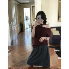 耳朵 9/8 20点 瑞秋智性灰调羊毛毛呢A字显瘦时髦复古百搭中裙