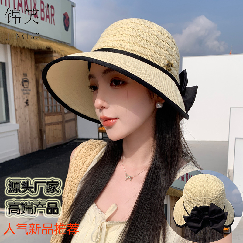 2026夏季针织拼接草编帽2026时尚防晒遮阳帽女款出游百搭渔夫帽潮