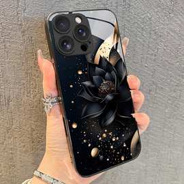 莲花玻璃手机壳适用苹果1716promax手机保护套可自己提供图片制作
