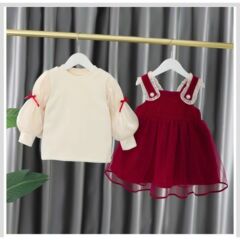 女の子の2つのセットのスカートの子供の甘い背もたれのスカートのセットとベルベットの冬の服の洋風の厚い潮の赤ちゃんの王女のスカート