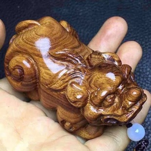 Laos Wood Carving Handle Piece Pixiu Handmade Solid Wood Carving Walnut Ornaments Craft Gifts