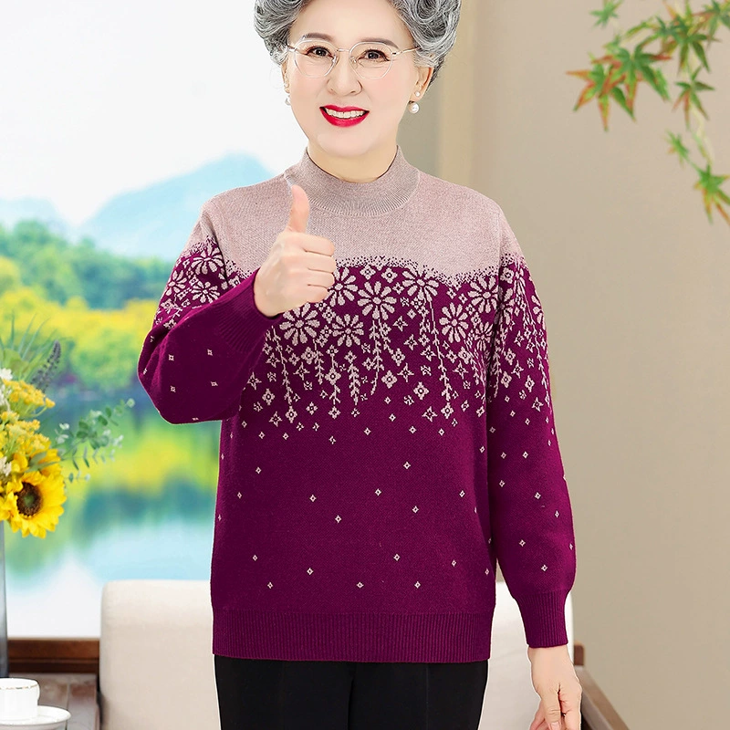 Пожилые люди осенью и зимой теплый топ 70 лет бабушка с длинными рукавами рубашка с дном пожилой бабушки толстый свитер женщина