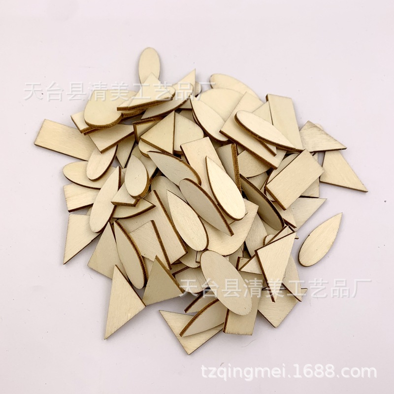 Troncos de bricolaje, una variedad de formas, piezas de madera, triángulos mixtos, amor, rectángulos y otras piezas de madera decorativas 100 piezas/paquete