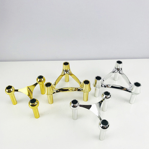 Modern simple European style light luxury silver gold molecular candlestick ornaments model house sales office soft decorations ornaments