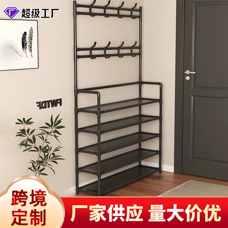 Zapatero y perchero todo en uno, diseño de múltiples niveles, ideal para entrada o dormitorio, organizador multifuncional