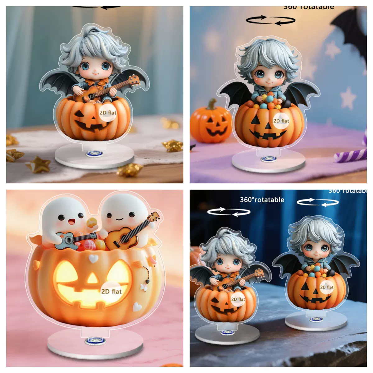 跨境南瓜灯上俏皮小仙子2d亚克力家居桌面旋转360°摆件解压玩具