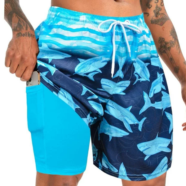 2026 Cross-Border European and American Fashion Loose Casual Beach Shorts with Lining, Quick-Dry 3D Printed Five-Point Shorts for Beach Surfing