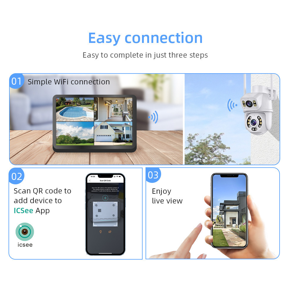 wifi套装监控摄像头 ICSEE超级看看4路带屏幕wifi套装监控摄像头