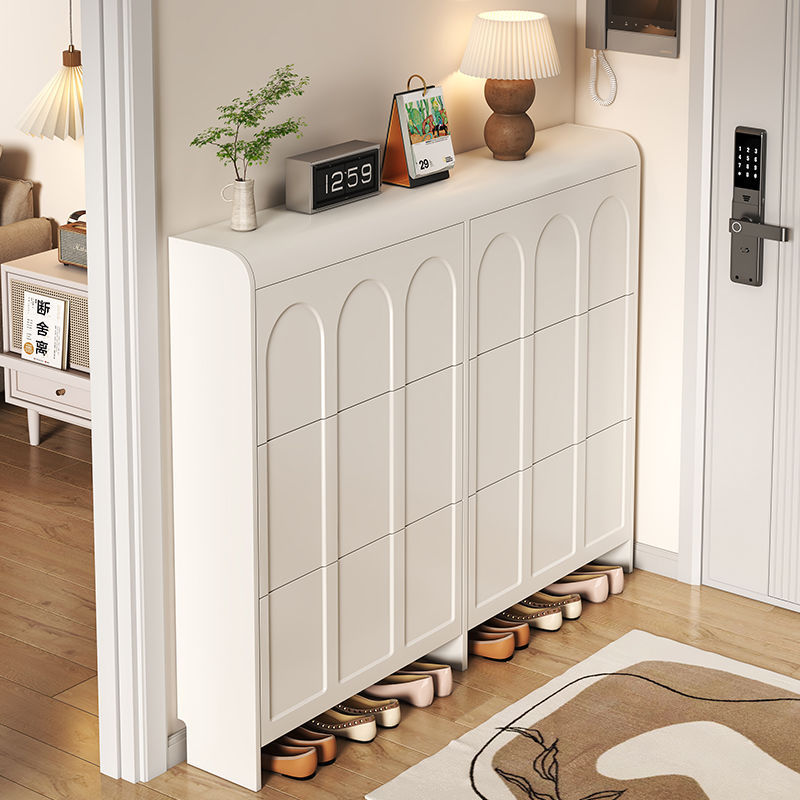 Cream-Style Ultra-Thin Tipping Bucket Shoe Cabinet for Home Entrance Indoor Entrance Hall Integrated Exterior Corridor Simple Storage Shoe Rack