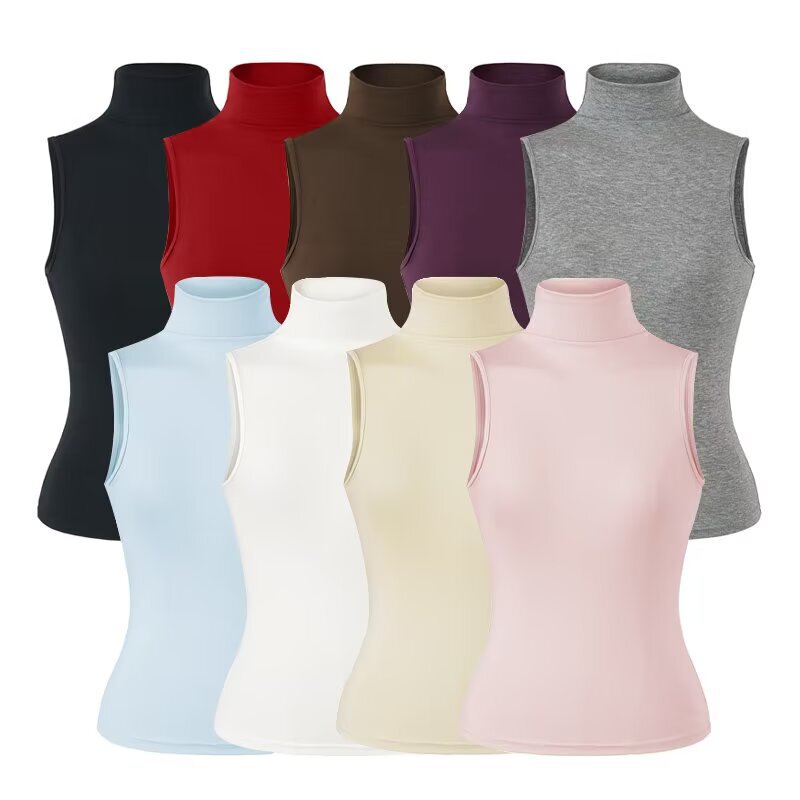 Half-High Collar Tencel Sleeveless Vest Base T-Shirt for Women, Slim-Fit, Waist-Cinching, Flattering Inner Top for Spring, Cross-Border Wholesale Half-High Collar Tencel Sleeveless Vest Base T-Shirt for Women, Slim-Fit, Waist-Cinching, Flattering Inner Top for Spring, Cross-Border Wholesale
