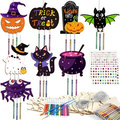 クロスボーダー木製ハロウィン装飾ウッドチップクリエイティブ子供の DIY 木製カボチャ魔女風鈴ペンダント工芸品