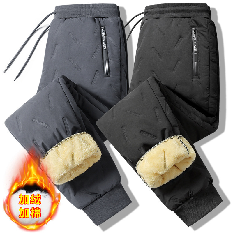 Pantalones de cachemire de cordero transfronterizo para hombres, pantalones deportivos casuales gruesos, pantalones de algodón caliente de tamaño grande, sueltos