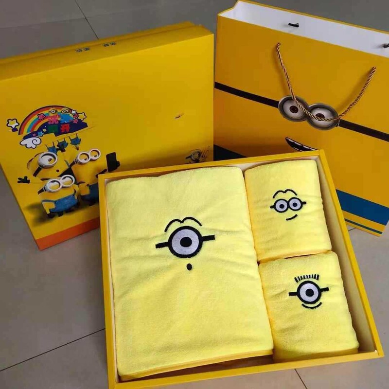 Minions Bath Towel Three-Piece Set for Face Washing, Household Use, Minions Children's Soft and Absorbent Towels