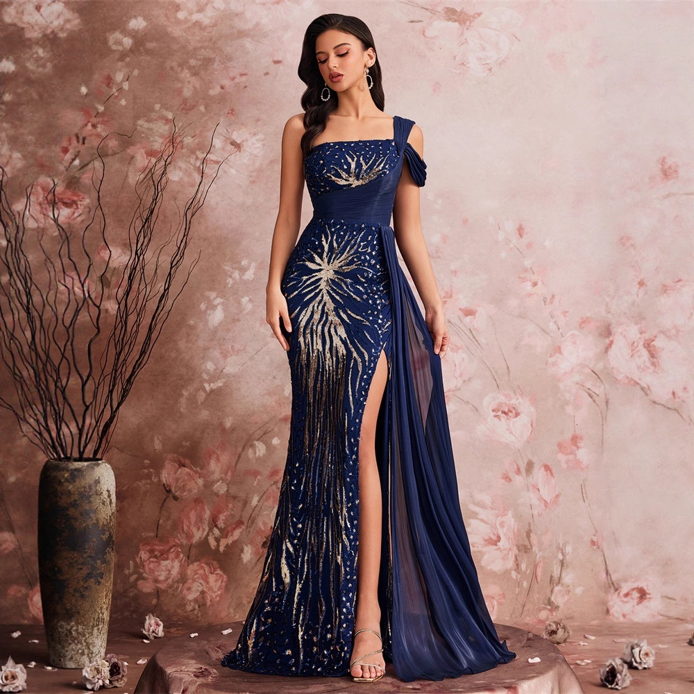 European and American Amazon New Sequin Slit Dress Long Slim Fishtail Bridesmaid Banquet Evening Dress Dress for Women