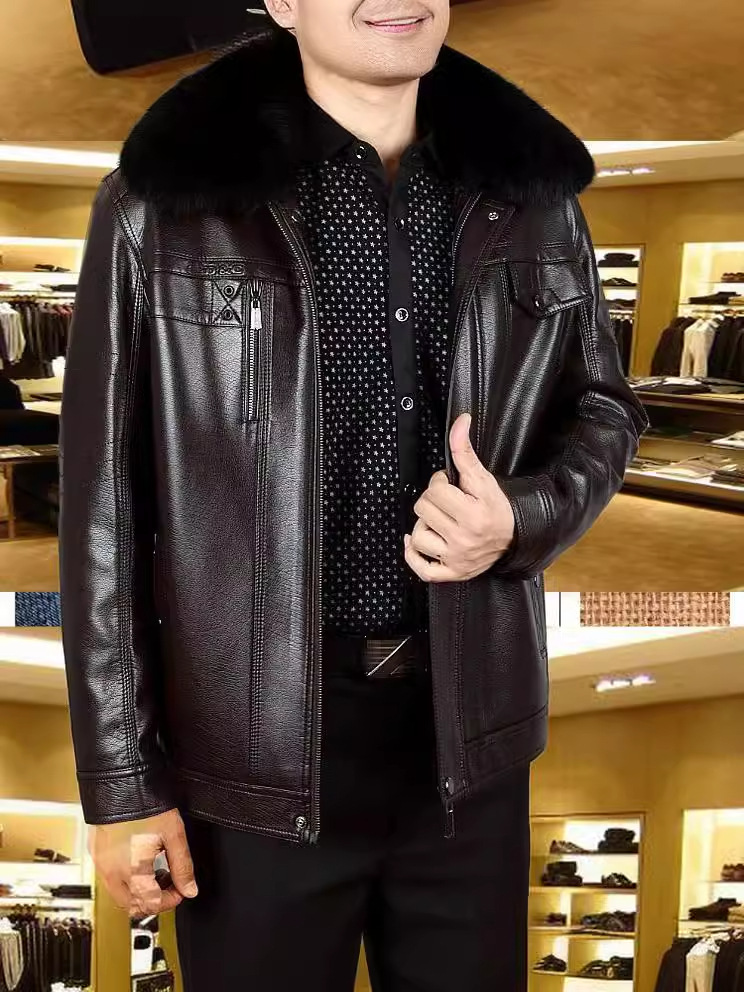 Chaqueta de cuero nueva con forro polar para hombre en invierno, cuello alto con cuello de piel, venta al por mayor del fabricante, estilo casual coreano.