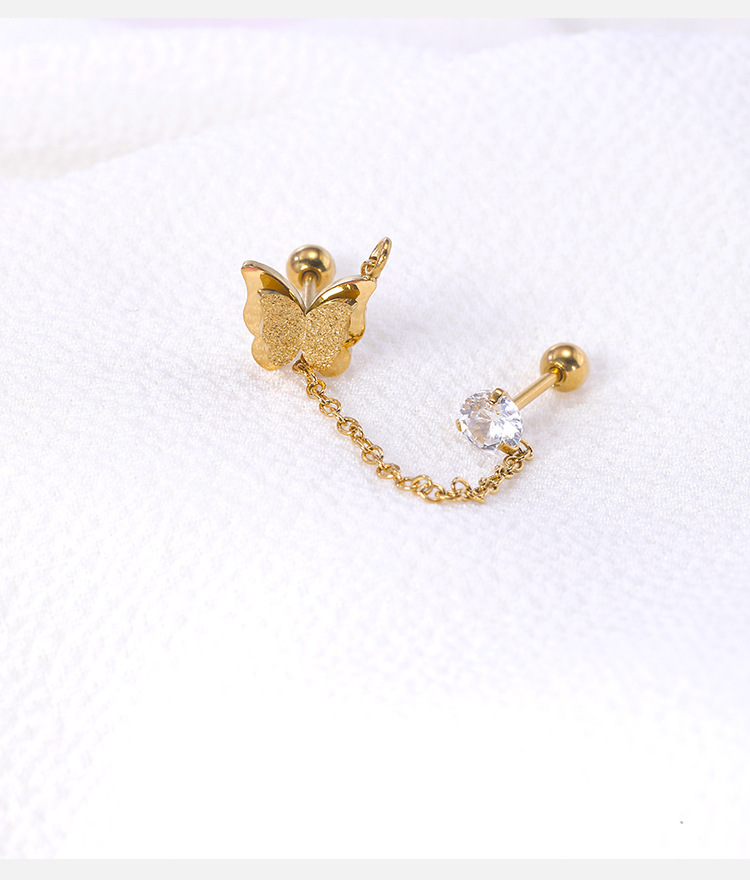 Butterfly Stainless Steel Earring - Rose Gold Zircon Ear Bone Nail for Women detail image 10