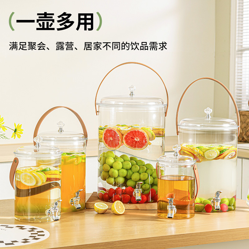 冷水壶带龙头仿皮革提拉大容量果汁茶桶壶家庭露营饮料桶冷泡