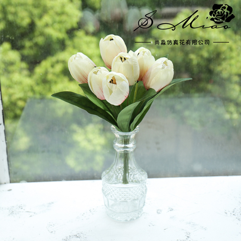 Flor artificial de siete cabezas tulipán bonsai decoración interior creativa flor artificial suministro directo de fábrica entrega de una pieza artificial planta verde image 15