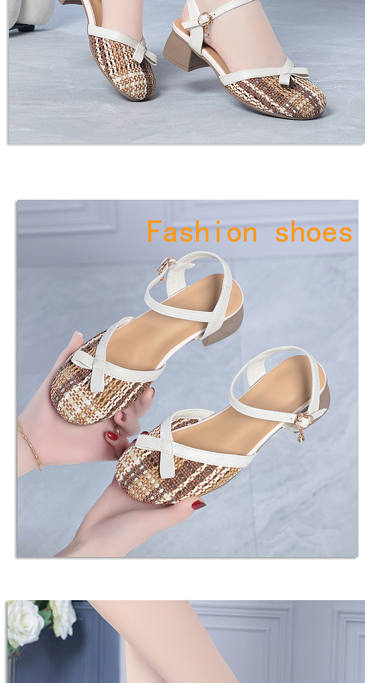 Sandal nữ bít mũi quai ngang gót vuông ổn định, kiểu bọc gót, form rộng — 0601 Nâu【Kiểu bọc gót】 chi tiết 10