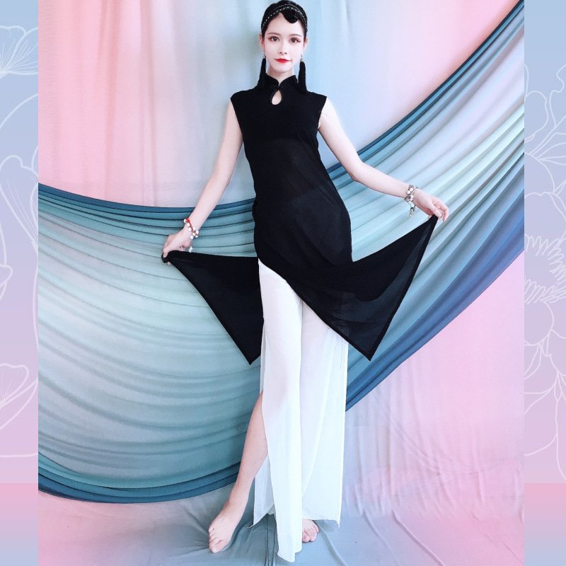 New Chinese Style Modern Classical Dance Clothing Chinese Dance Slimming Look Sleeveless Practice Performance Clothing Body Rhyme Cheongsam Skirt for Kidsren