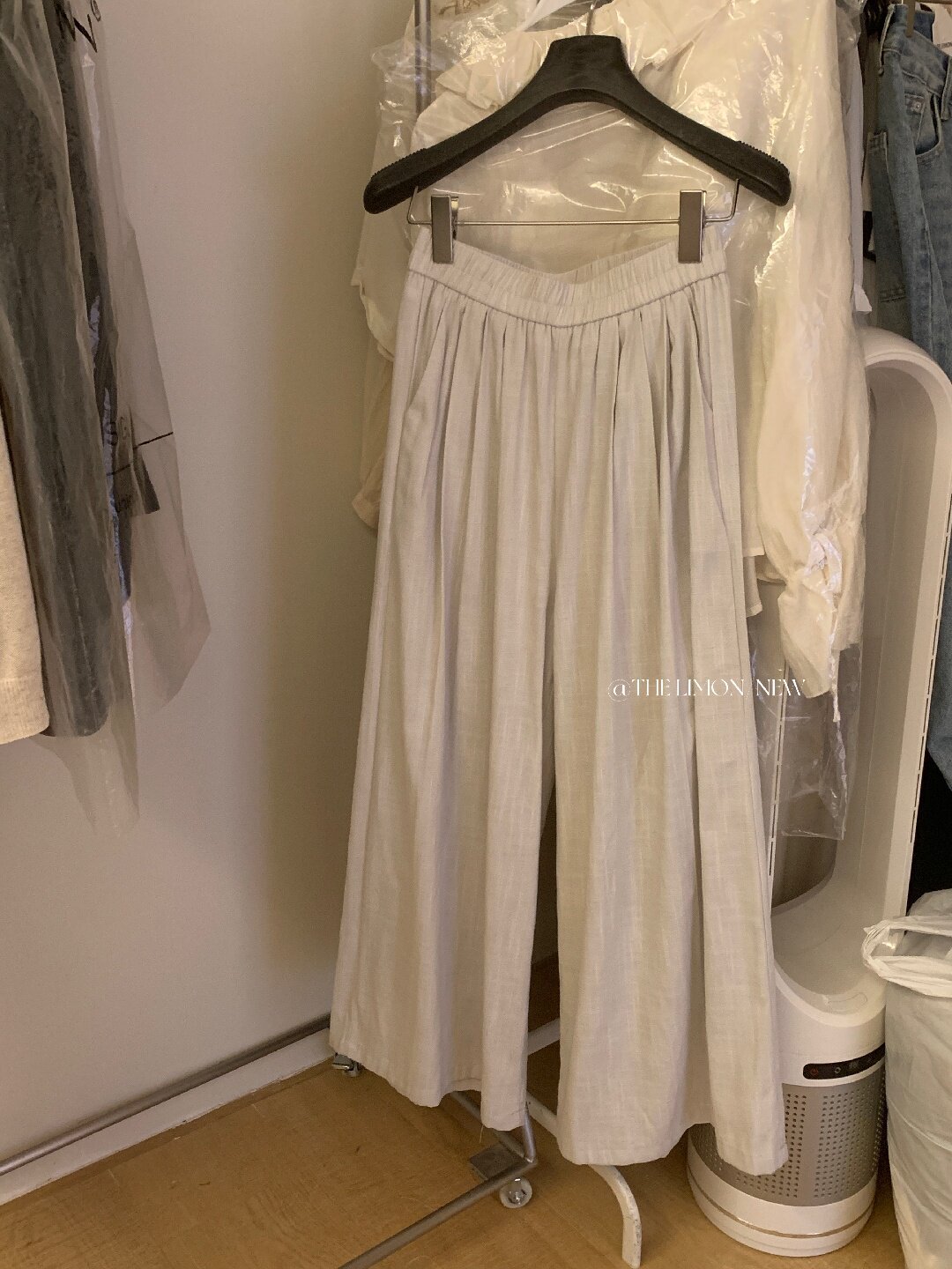 Quần ống rộng nữ vải linen phối cotton dáng suông mùa hè — Xám gạo, Xanh xám nhạt, Xanh đen, Cam bí ngô chi tiết 14