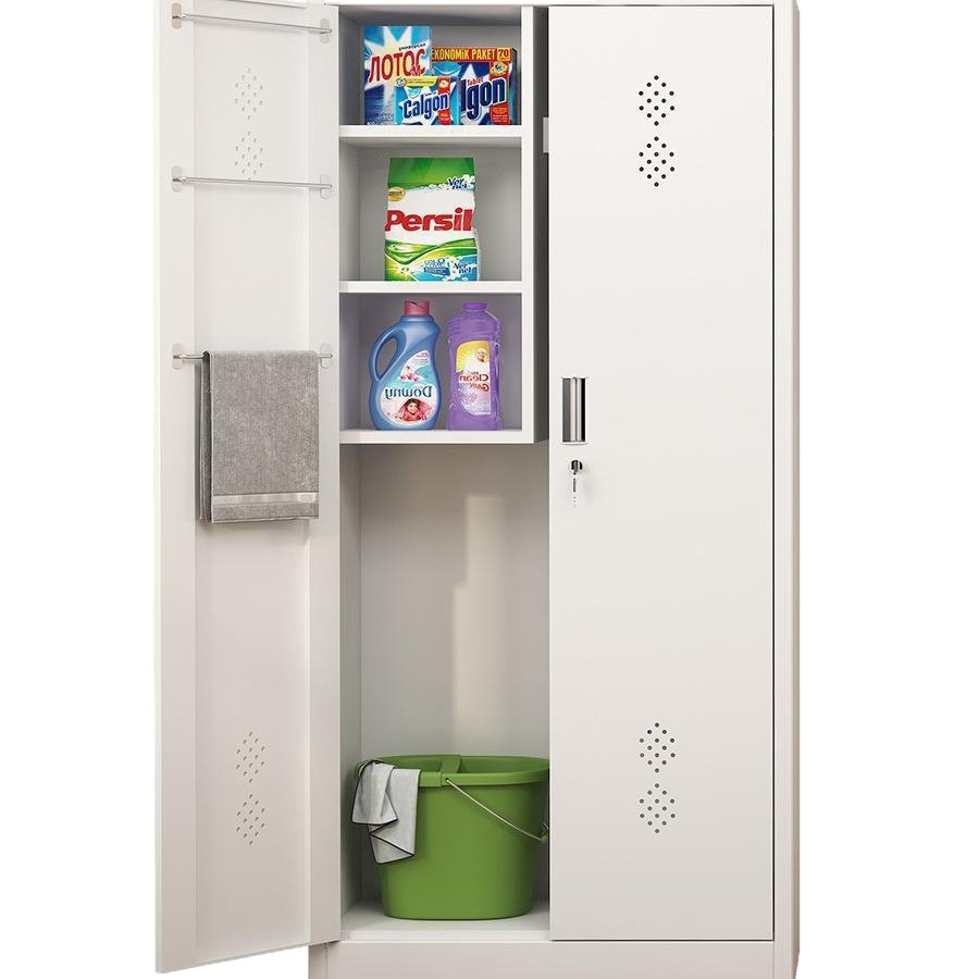 Gabinete de limpieza Gabinete de almacenamiento de acero doméstico Gabinete de almacenamiento de escobilla Gabinete de almacenamiento de balcón doméstico Gabinete de herramientas de limpieza de acero inoxidable