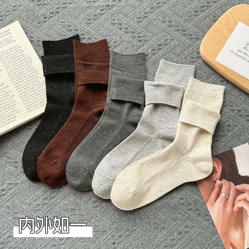 [30% de descuento] calcetines de primavera y otoño para mujeres moda de algodón peinado de doble aguja de calcetines de mujer