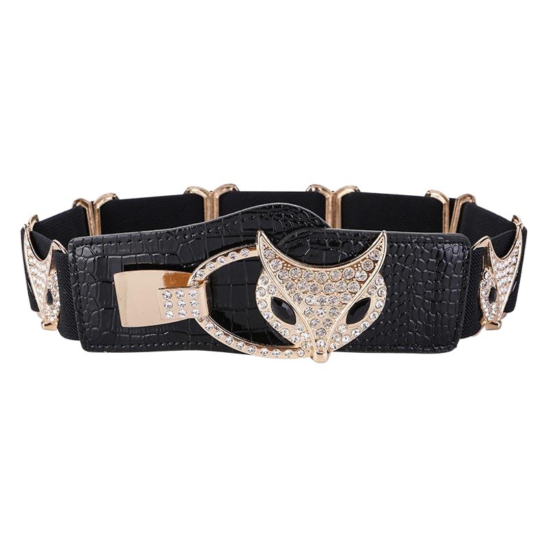 Cinturón de diamantes de imitación cinturón súper ancho estilo coreano de las mujeres cintura elástica sello de cristal decoración versátil moda vestido personalizado para las mujeres