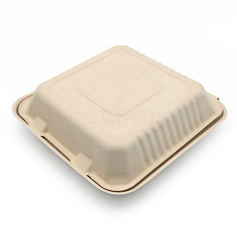 Shaogeng Oasis Pulpa de caña de azúcar Pulpa de bambú 9 pulgadas 3-rejilla caja de almuerzo caja de bloqueo ecológico vajilla desechable degradable compostable