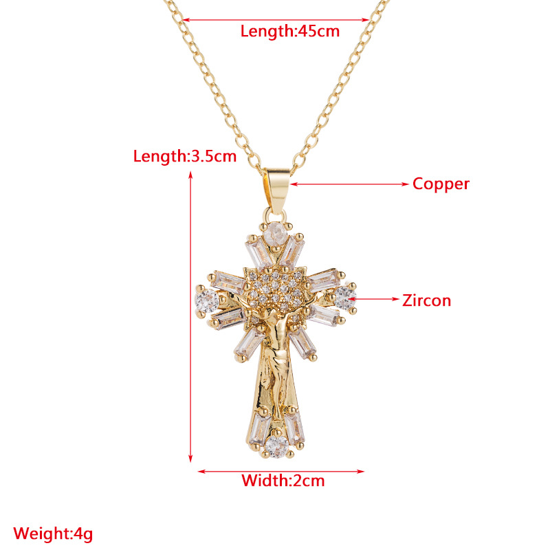 Fashion Copper Gold-plated Inlaid Color Zircon Cross Virgin Mary Pendant Necklace display picture 1