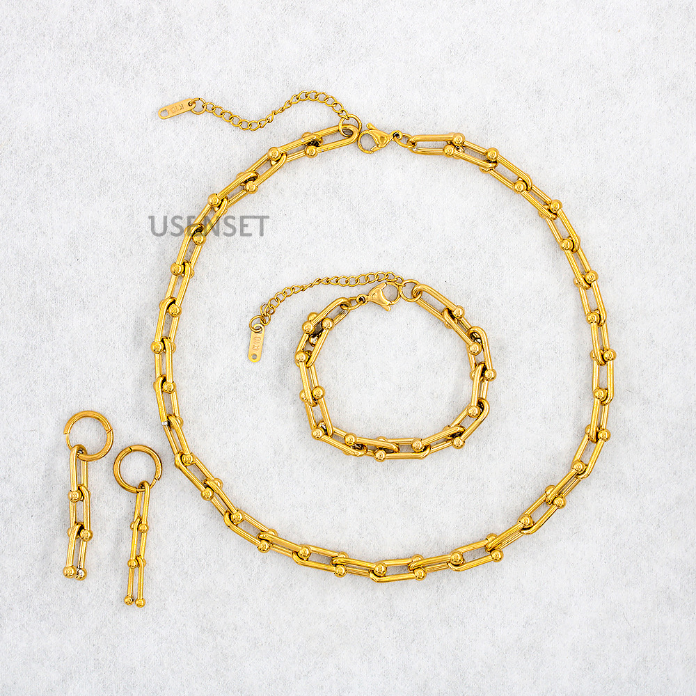 Style Ins Couleur Unie Acier Inoxydable Placage Chaîne Bracelets Des Boucles D'oreilles Collier display picture 2